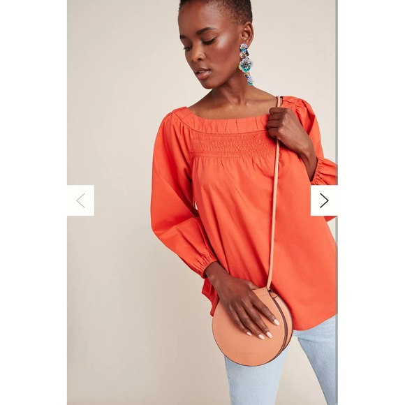 Maeve, XS, Jessie Smocked Swing Blouse, Orange, 100% Cotton, Long Sleeve - Picture 1 of 8